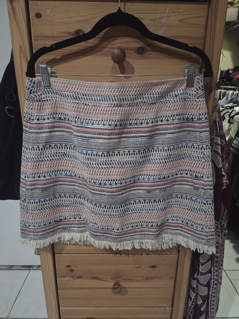 LOFT Cream Mini Skirt Multi-Color Mini With Fringe.